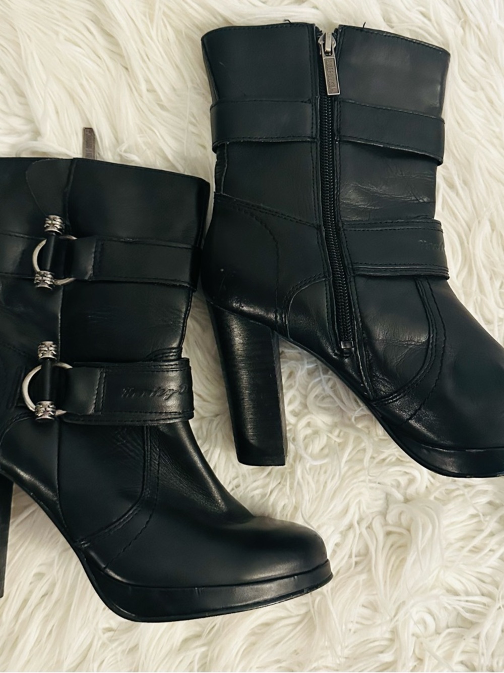 Harley-Davidson Women's Marissa black leather platform heel biker boots size 8